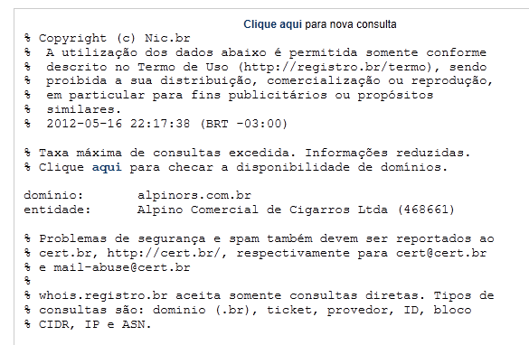 domain name registrar in Brazil with the following Whois record.