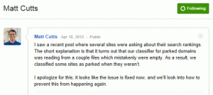 Matt Cutts said in a Google+ post