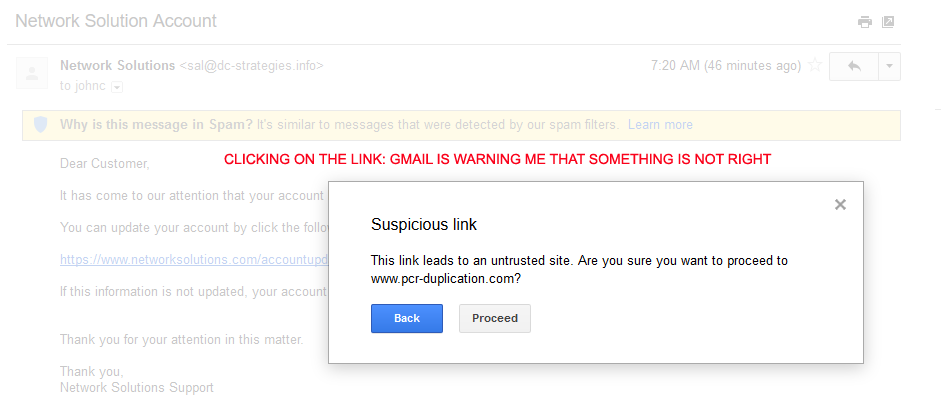 Gmail Email Warning