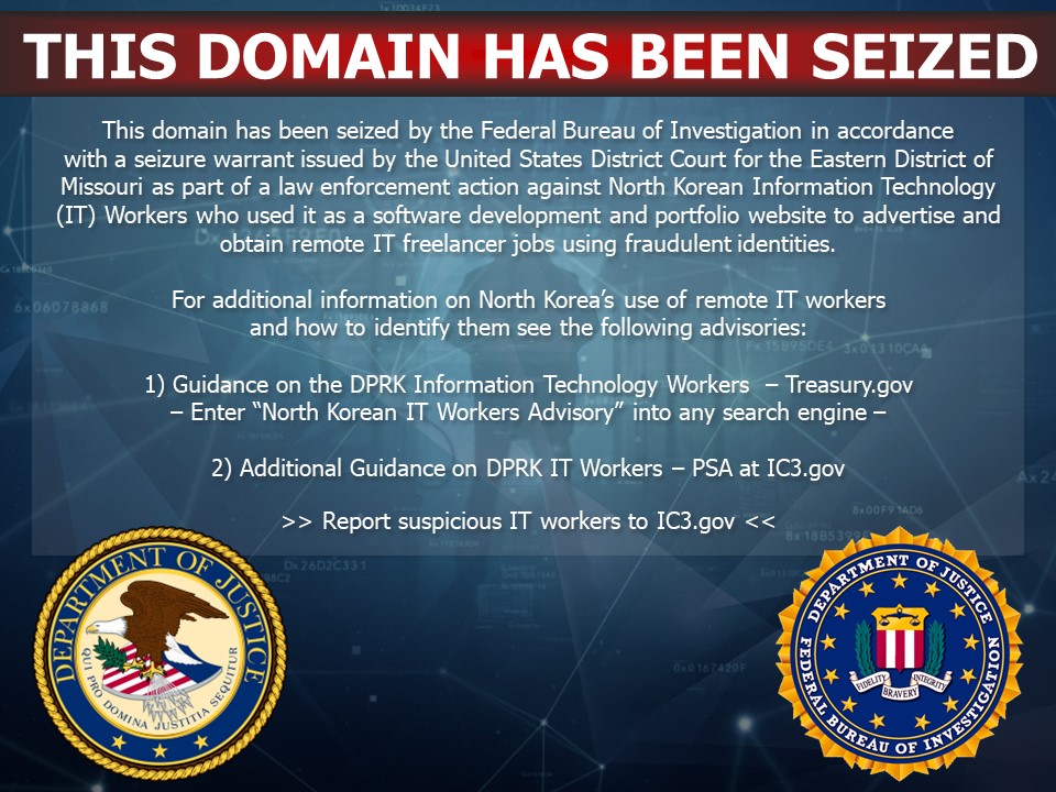 Message shown on some of the websites seized. 