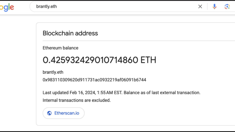 Google Search Now Displays Wallet Balances for Ethereum Name Services (ENS) Domain