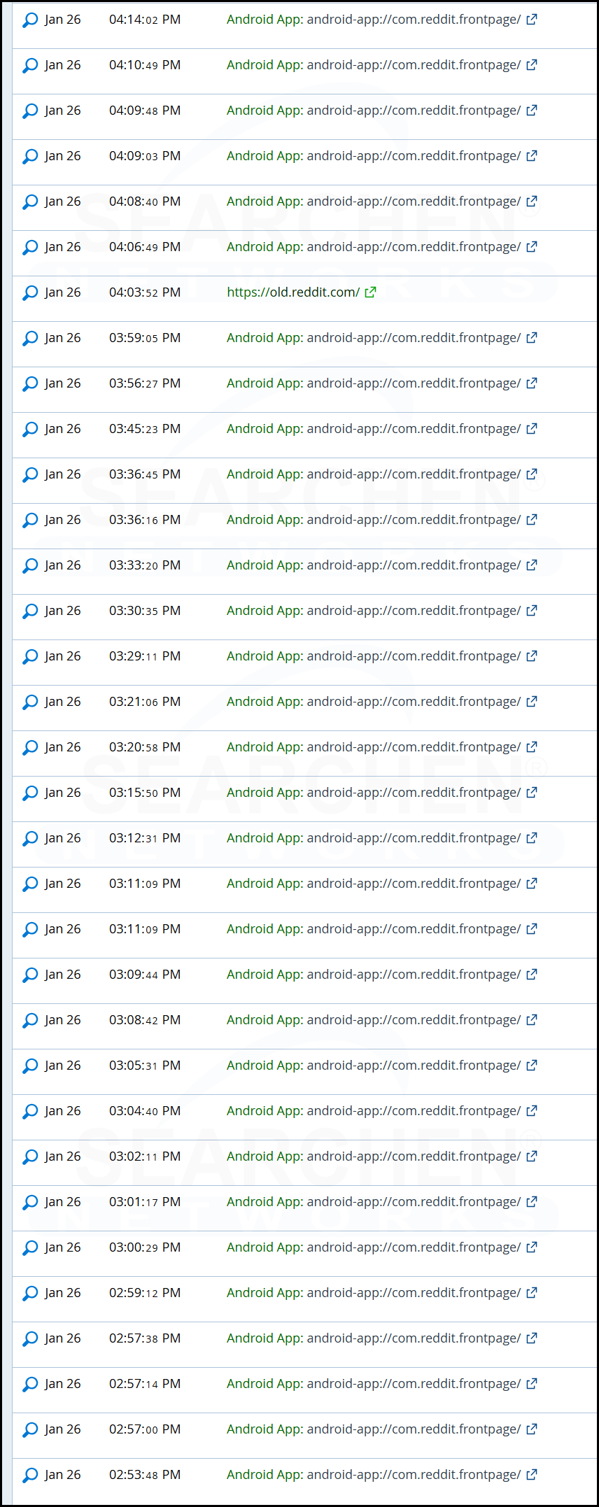 Repeated Reddit app referrals illustrate how the modern front page of the internet now drives real-world news visibility.