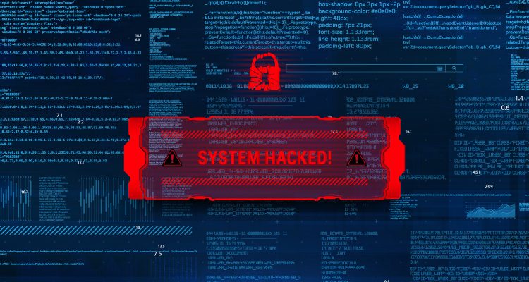 System hacking with info message. Background with a code on a blue background and a virus warning. Concept Malware penetration, virus, data leakage threat, system hacking, scam, ddos Vector background