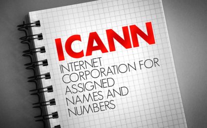 ICANN - Internet Corporation for Assigned Names and Numbers acronym on notepad, technology concept background