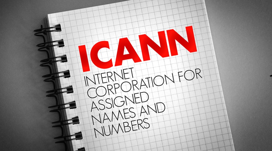 ICANN - Internet Corporation for Assigned Names and Numbers acronym on notepad, technology concept background