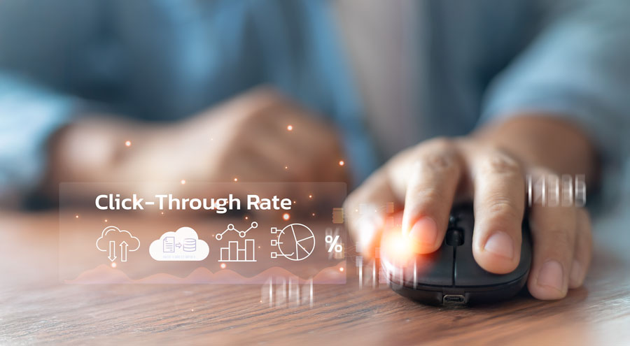 A click-through rate (CTR) graphic illustrates how marketers measure customer engagement and campaign performance by tracking meaningful user actions rather than relying solely on email open rates. File photo: Shutterstock.