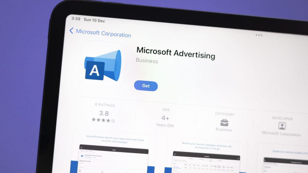 Nanning, China - Dec 10, 2023. Microsoft Advertising app on an iPad. Microsoft Advertising is an online advertising platform developed by Microsoft.